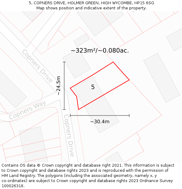 5, COPNERS DRIVE, HOLMER GREEN, HIGH WYCOMBE, HP15 6SG: Plot and title map