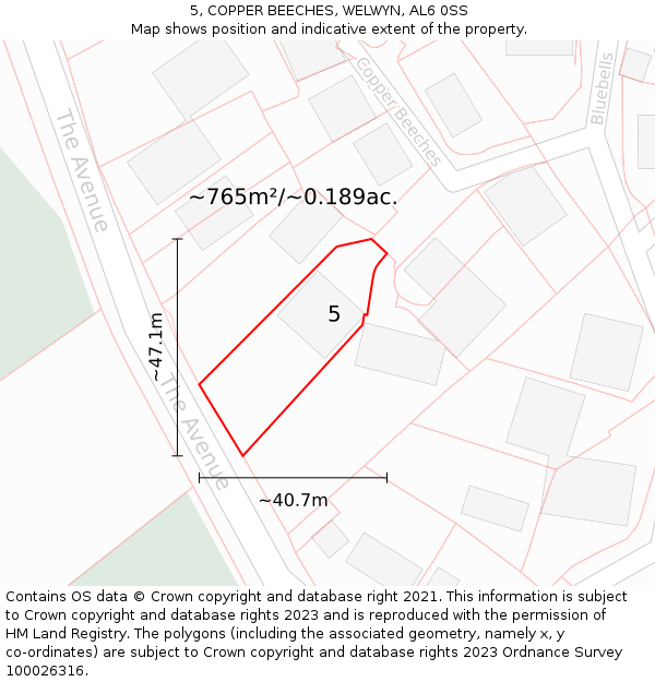 5, COPPER BEECHES, WELWYN, AL6 0SS: Plot and title map