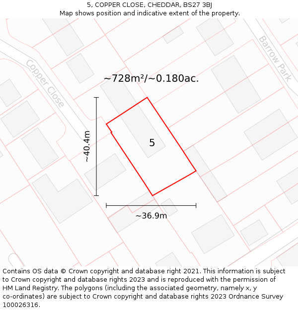 5, COPPER CLOSE, CHEDDAR, BS27 3BJ: Plot and title map