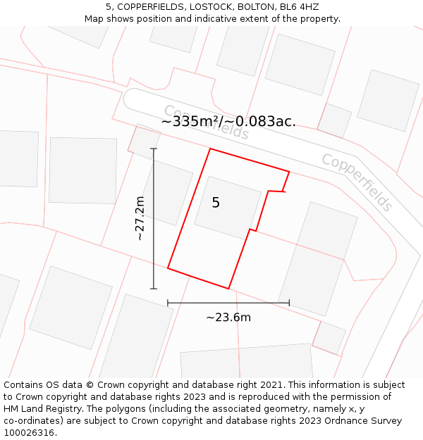 5, COPPERFIELDS, LOSTOCK, BOLTON, BL6 4HZ: Plot and title map