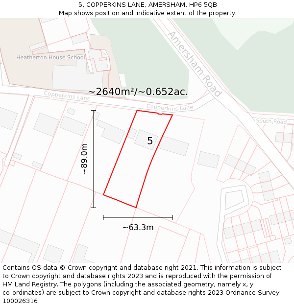 5, COPPERKINS LANE, AMERSHAM, HP6 5QB: Plot and title map