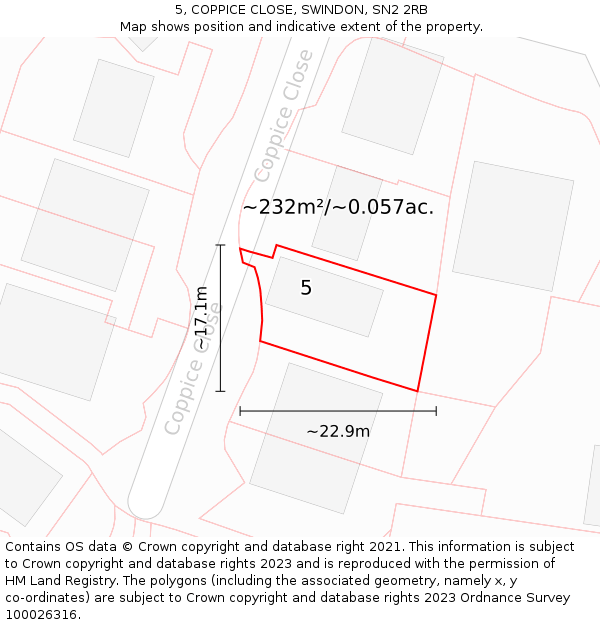 5, COPPICE CLOSE, SWINDON, SN2 2RB: Plot and title map