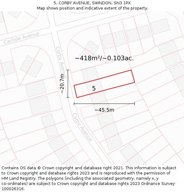 5, CORBY AVENUE, SWINDON, SN3 1PX: Plot and title map