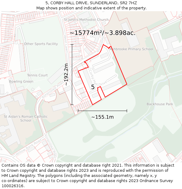 5, CORBY HALL DRIVE, SUNDERLAND, SR2 7HZ: Plot and title map