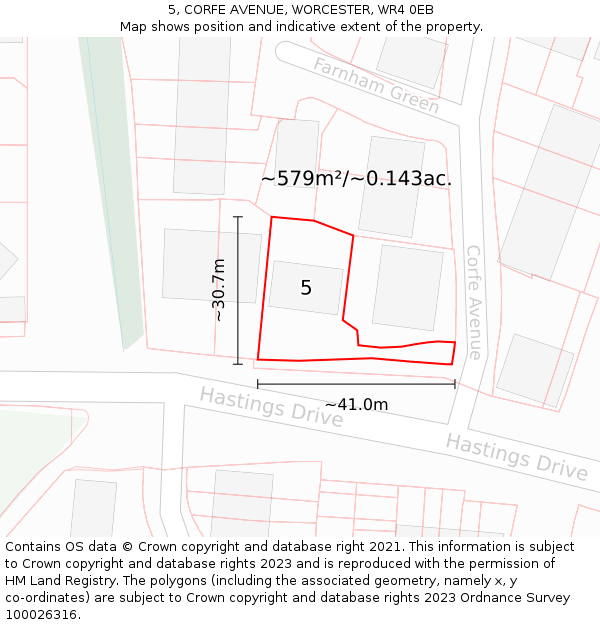 5, CORFE AVENUE, WORCESTER, WR4 0EB: Plot and title map