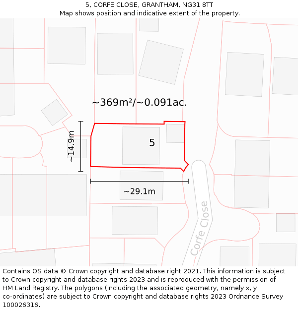 5, CORFE CLOSE, GRANTHAM, NG31 8TT: Plot and title map