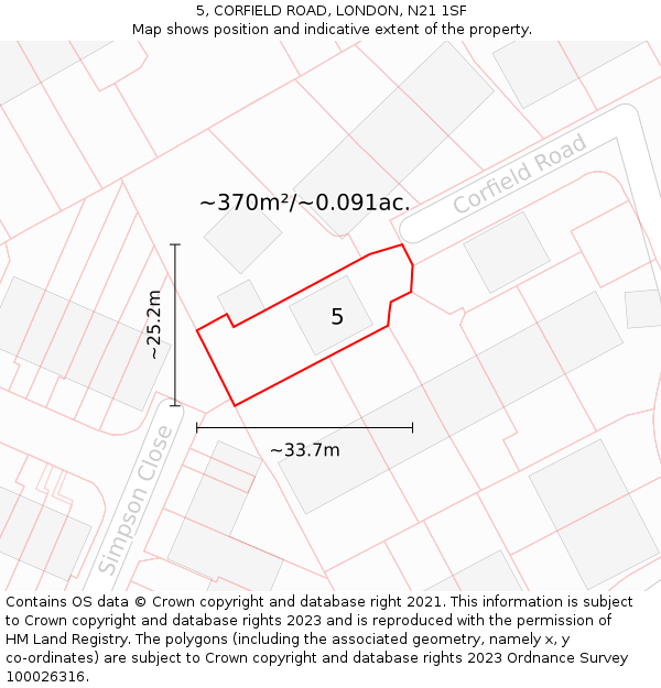 5, CORFIELD ROAD, LONDON, N21 1SF: Plot and title map