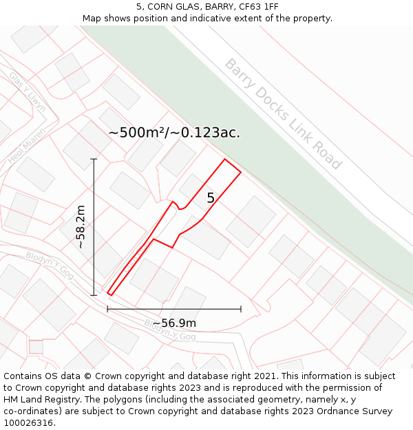 5, CORN GLAS, BARRY, CF63 1FF: Plot and title map