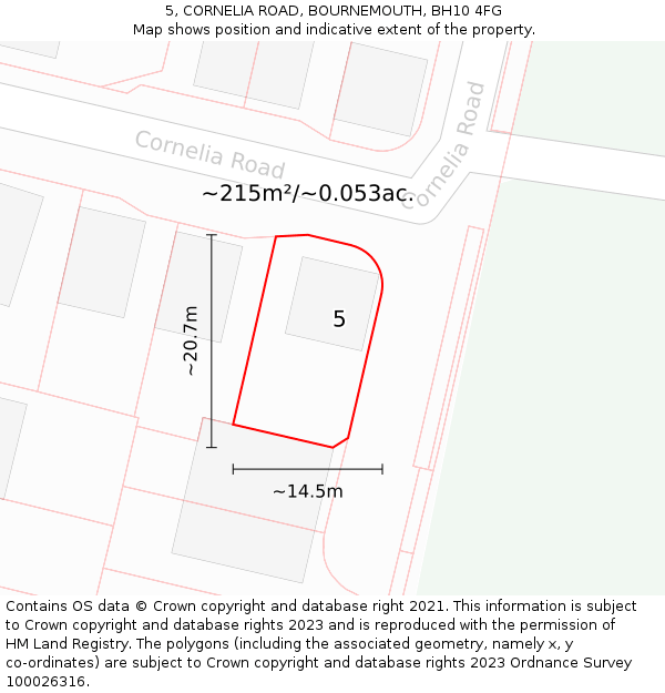 5, CORNELIA ROAD, BOURNEMOUTH, BH10 4FG: Plot and title map