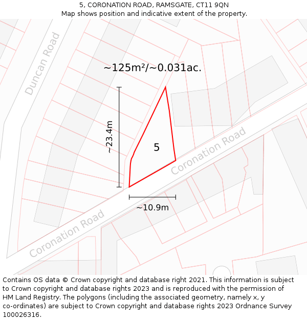 5, CORONATION ROAD, RAMSGATE, CT11 9QN: Plot and title map