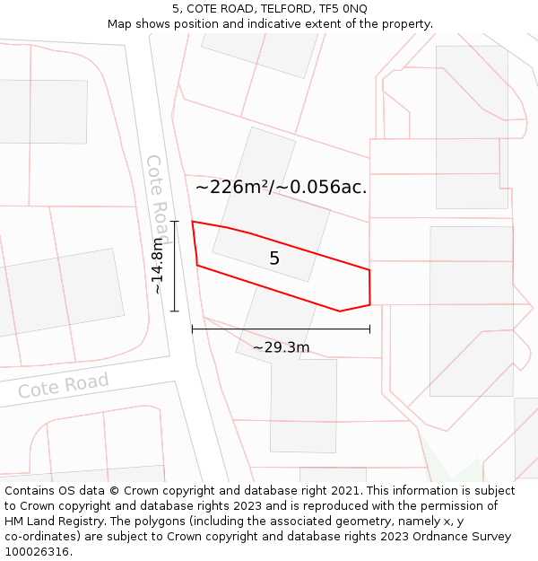 5, COTE ROAD, TELFORD, TF5 0NQ: Plot and title map