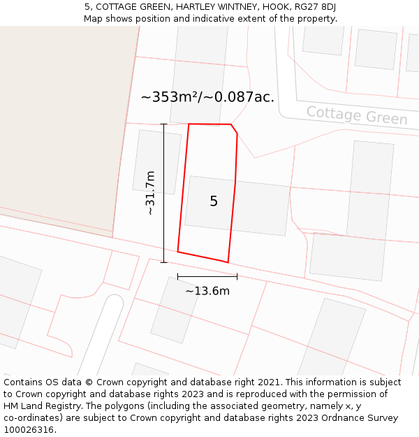 5, COTTAGE GREEN, HARTLEY WINTNEY, HOOK, RG27 8DJ: Plot and title map