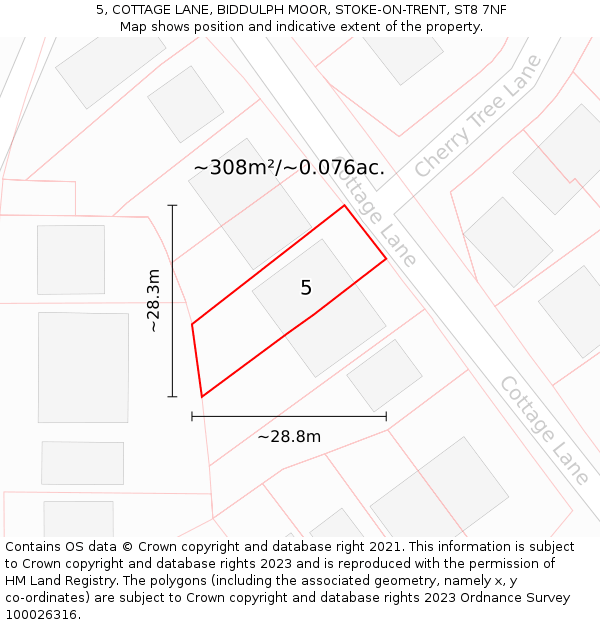 5, COTTAGE LANE, BIDDULPH MOOR, STOKE-ON-TRENT, ST8 7NF: Plot and title map