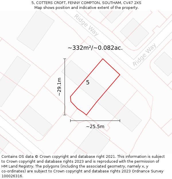 5, COTTERS CROFT, FENNY COMPTON, SOUTHAM, CV47 2XS: Plot and title map