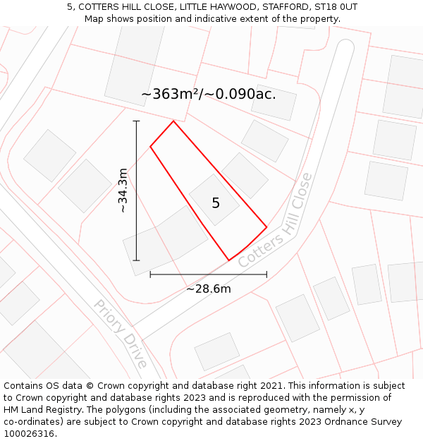 5, COTTERS HILL CLOSE, LITTLE HAYWOOD, STAFFORD, ST18 0UT: Plot and title map