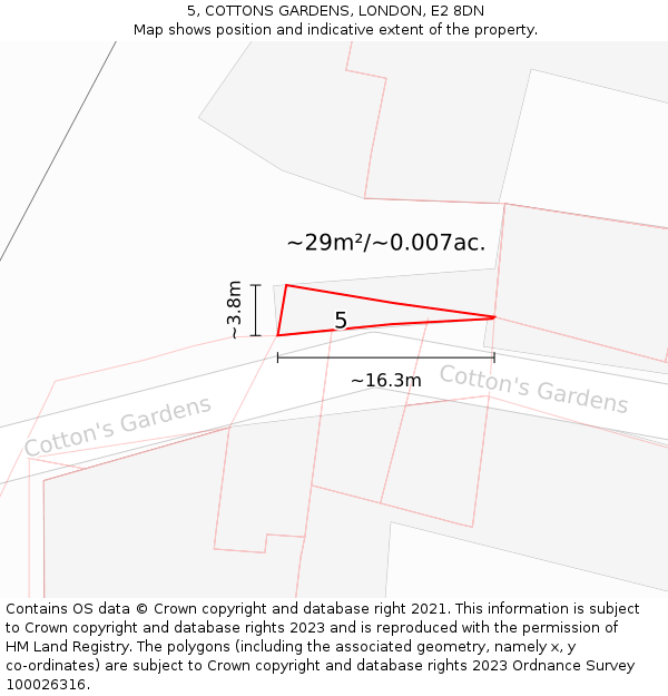 5, COTTONS GARDENS, LONDON, E2 8DN: Plot and title map