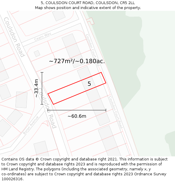 5, COULSDON COURT ROAD, COULSDON, CR5 2LL: Plot and title map