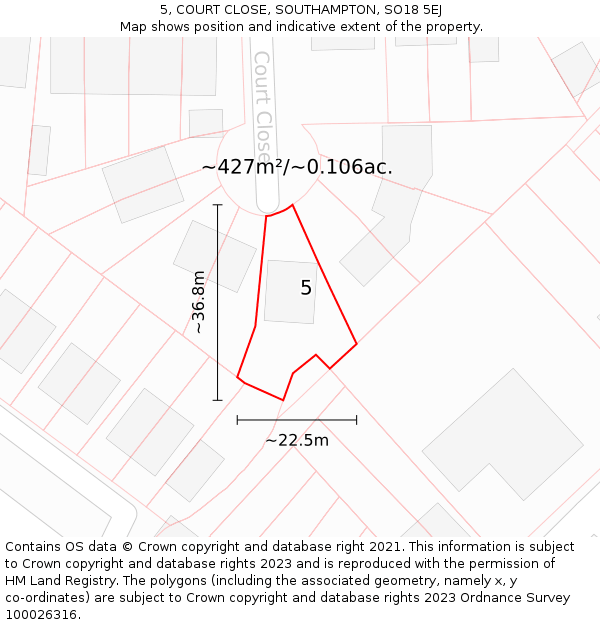 5, COURT CLOSE, SOUTHAMPTON, SO18 5EJ: Plot and title map