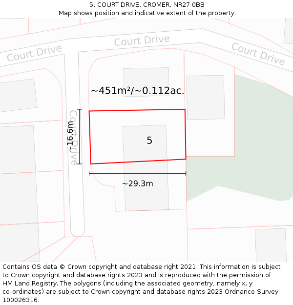 5, COURT DRIVE, CROMER, NR27 0BB: Plot and title map