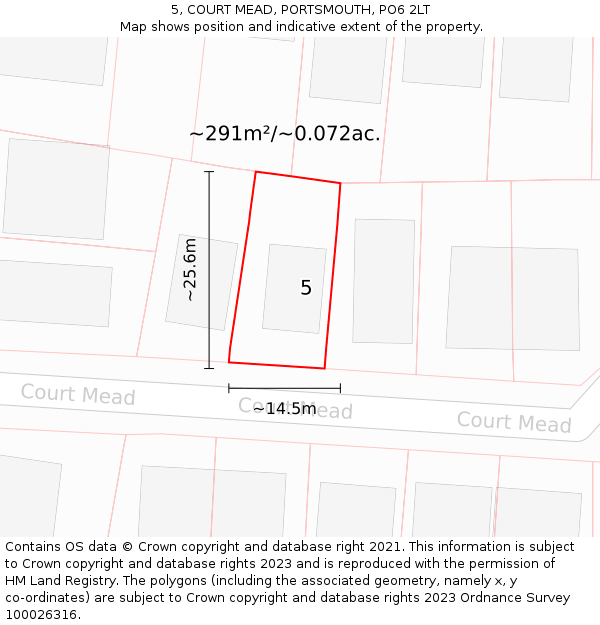 5, COURT MEAD, PORTSMOUTH, PO6 2LT: Plot and title map
