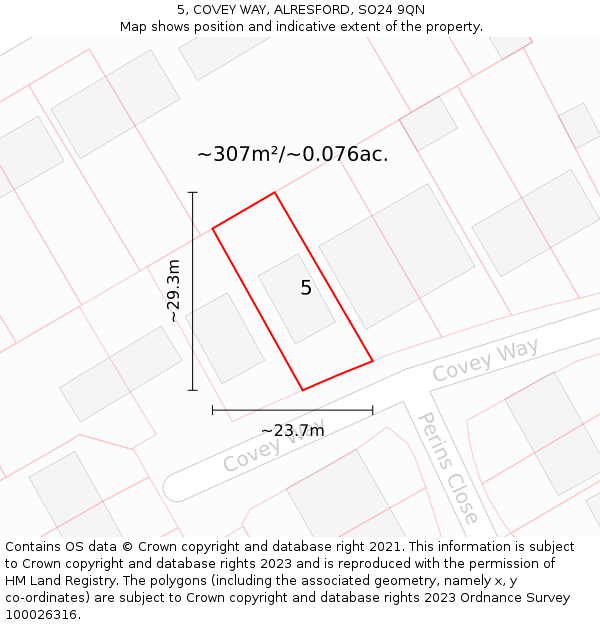 5, COVEY WAY, ALRESFORD, SO24 9QN: Plot and title map