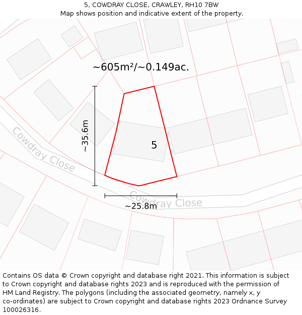 5, COWDRAY CLOSE, CRAWLEY, RH10 7BW: Plot and title map