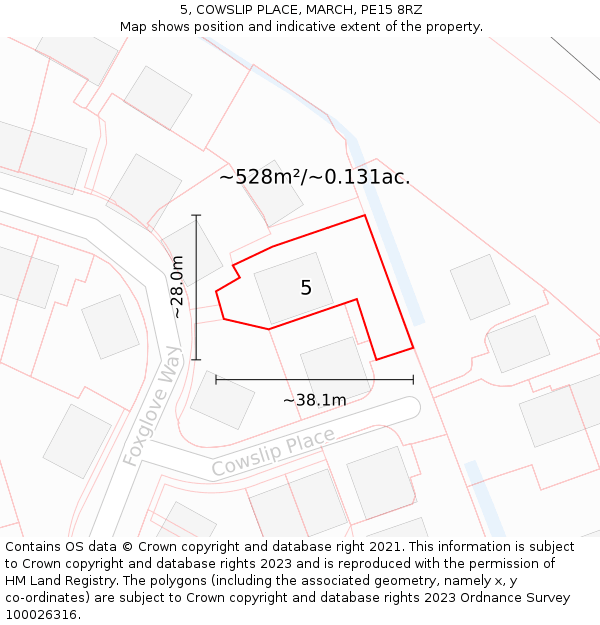 5, COWSLIP PLACE, MARCH, PE15 8RZ: Plot and title map