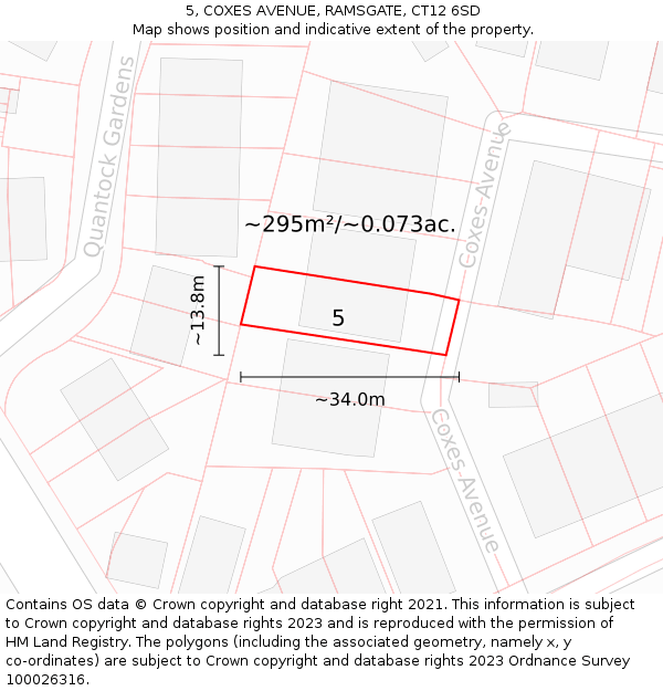 5, COXES AVENUE, RAMSGATE, CT12 6SD: Plot and title map