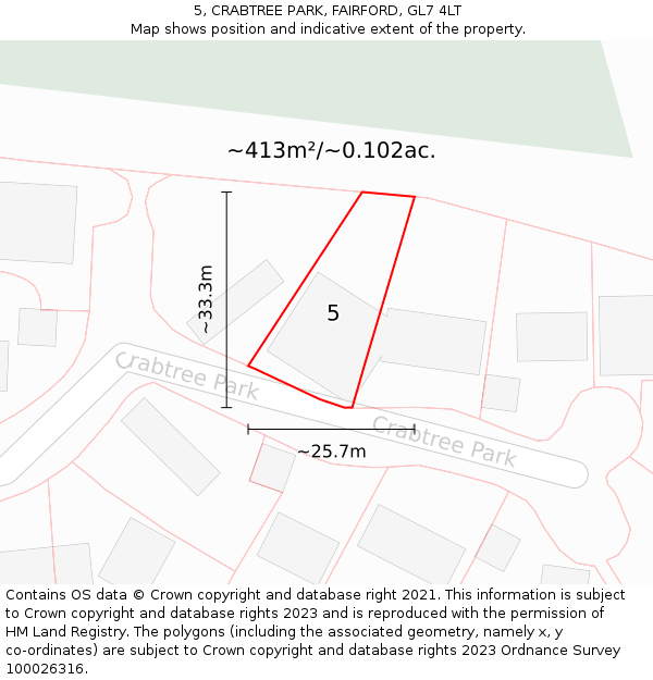 5, CRABTREE PARK, FAIRFORD, GL7 4LT: Plot and title map