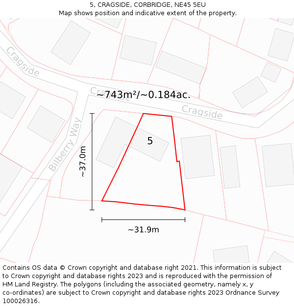 5, CRAGSIDE, CORBRIDGE, NE45 5EU: Plot and title map