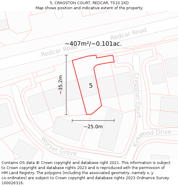5, CRAGSTON COURT, REDCAR, TS10 2XD: Plot and title map