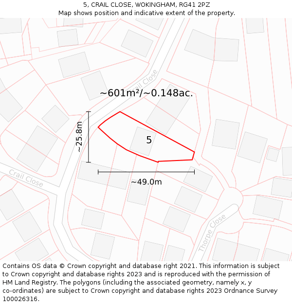 5, CRAIL CLOSE, WOKINGHAM, RG41 2PZ: Plot and title map