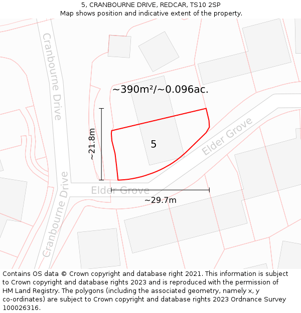 5, CRANBOURNE DRIVE, REDCAR, TS10 2SP: Plot and title map