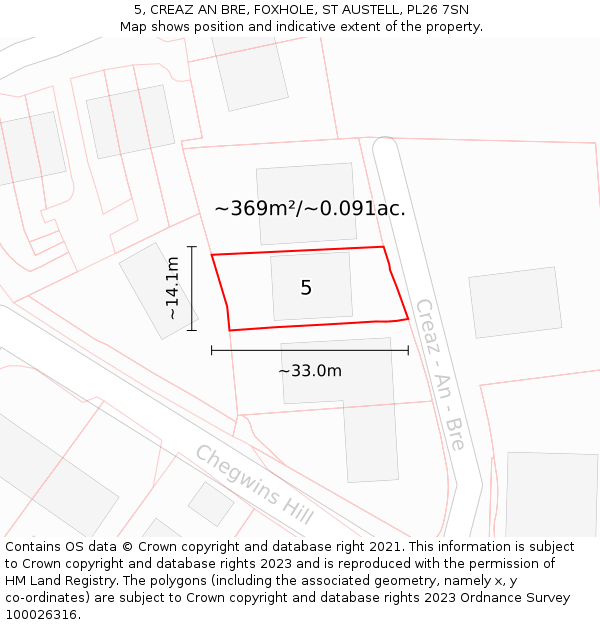 5, CREAZ AN BRE, FOXHOLE, ST AUSTELL, PL26 7SN: Plot and title map