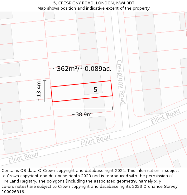 5, CRESPIGNY ROAD, LONDON, NW4 3DT: Plot and title map