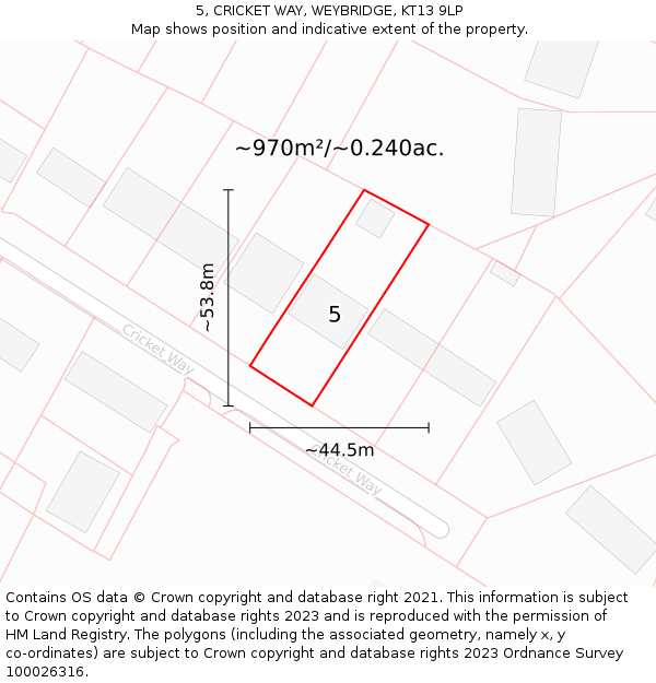 5, CRICKET WAY, WEYBRIDGE, KT13 9LP: Plot and title map