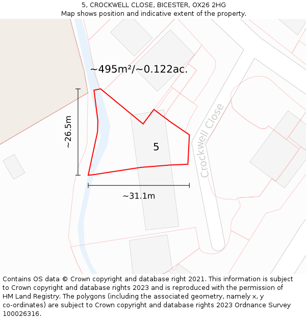 5, CROCKWELL CLOSE, BICESTER, OX26 2HG: Plot and title map