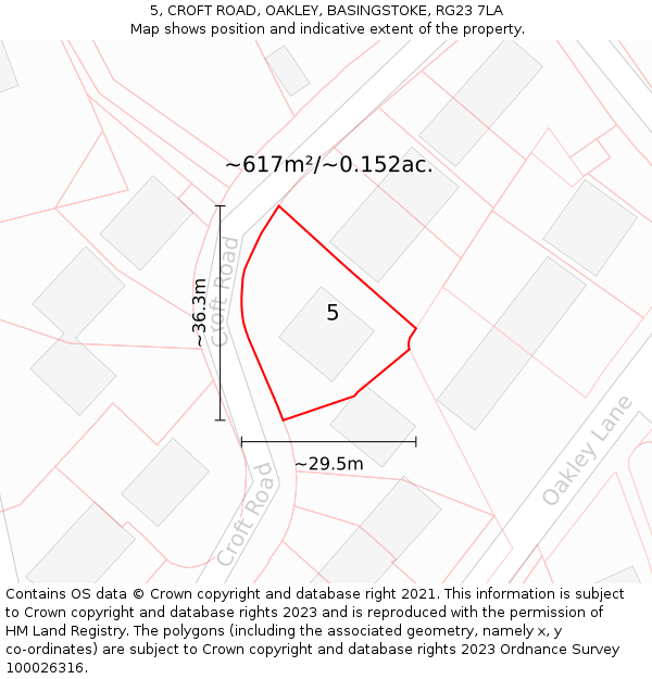 5, CROFT ROAD, OAKLEY, BASINGSTOKE, RG23 7LA: Plot and title map