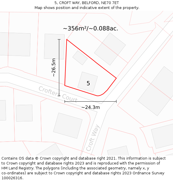 5, CROFT WAY, BELFORD, NE70 7ET: Plot and title map