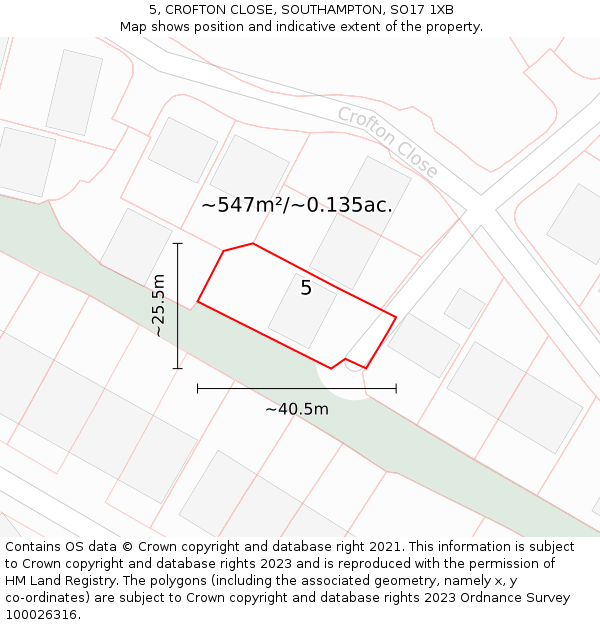 5, CROFTON CLOSE, SOUTHAMPTON, SO17 1XB: Plot and title map