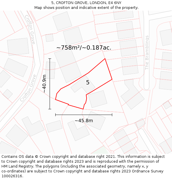 5, CROFTON GROVE, LONDON, E4 6NY: Plot and title map