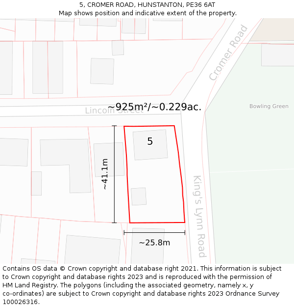 5, CROMER ROAD, HUNSTANTON, PE36 6AT: Plot and title map