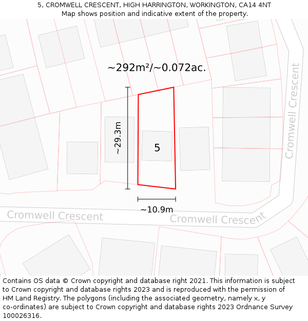 5, CROMWELL CRESCENT, HIGH HARRINGTON, WORKINGTON, CA14 4NT: Plot and title map