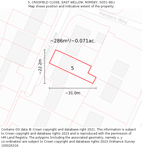 5, CROSFIELD CLOSE, EAST WELLOW, ROMSEY, SO51 6EU: Plot and title map