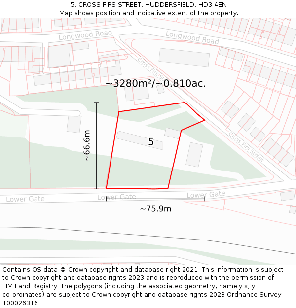 5, CROSS FIRS STREET, HUDDERSFIELD, HD3 4EN: Plot and title map