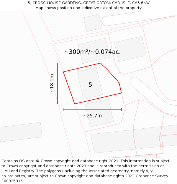 5, CROSS HOUSE GARDENS, GREAT ORTON, CARLISLE, CA5 6NW: Plot and title map