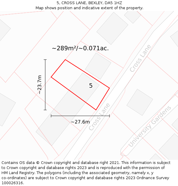 5, CROSS LANE, BEXLEY, DA5 1HZ: Plot and title map