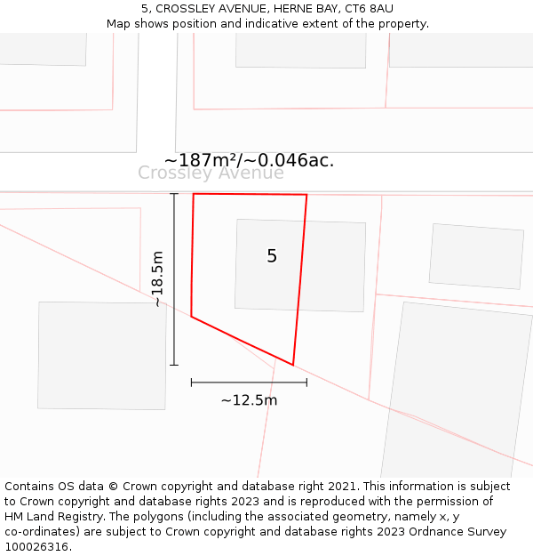 5, CROSSLEY AVENUE, HERNE BAY, CT6 8AU: Plot and title map