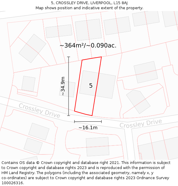 5, CROSSLEY DRIVE, LIVERPOOL, L15 8AJ: Plot and title map