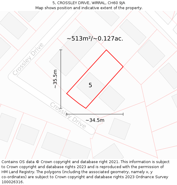 5, CROSSLEY DRIVE, WIRRAL, CH60 9JA: Plot and title map